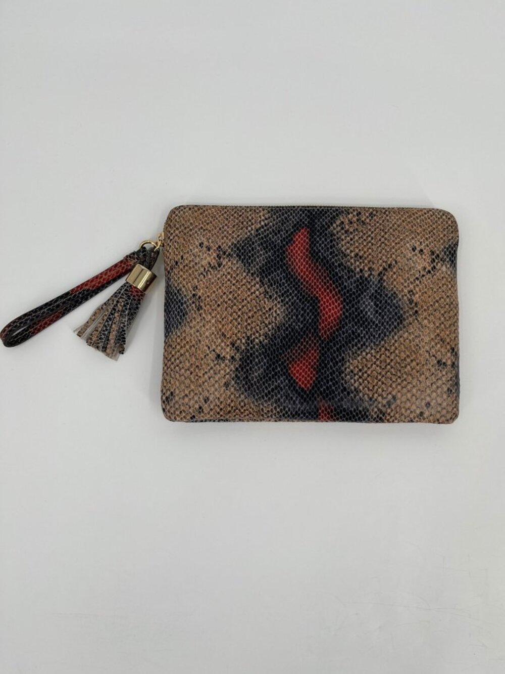G.I.L.I Haloguard Wristlet Multicolor Leather Snake Print Zip Tassel Strap